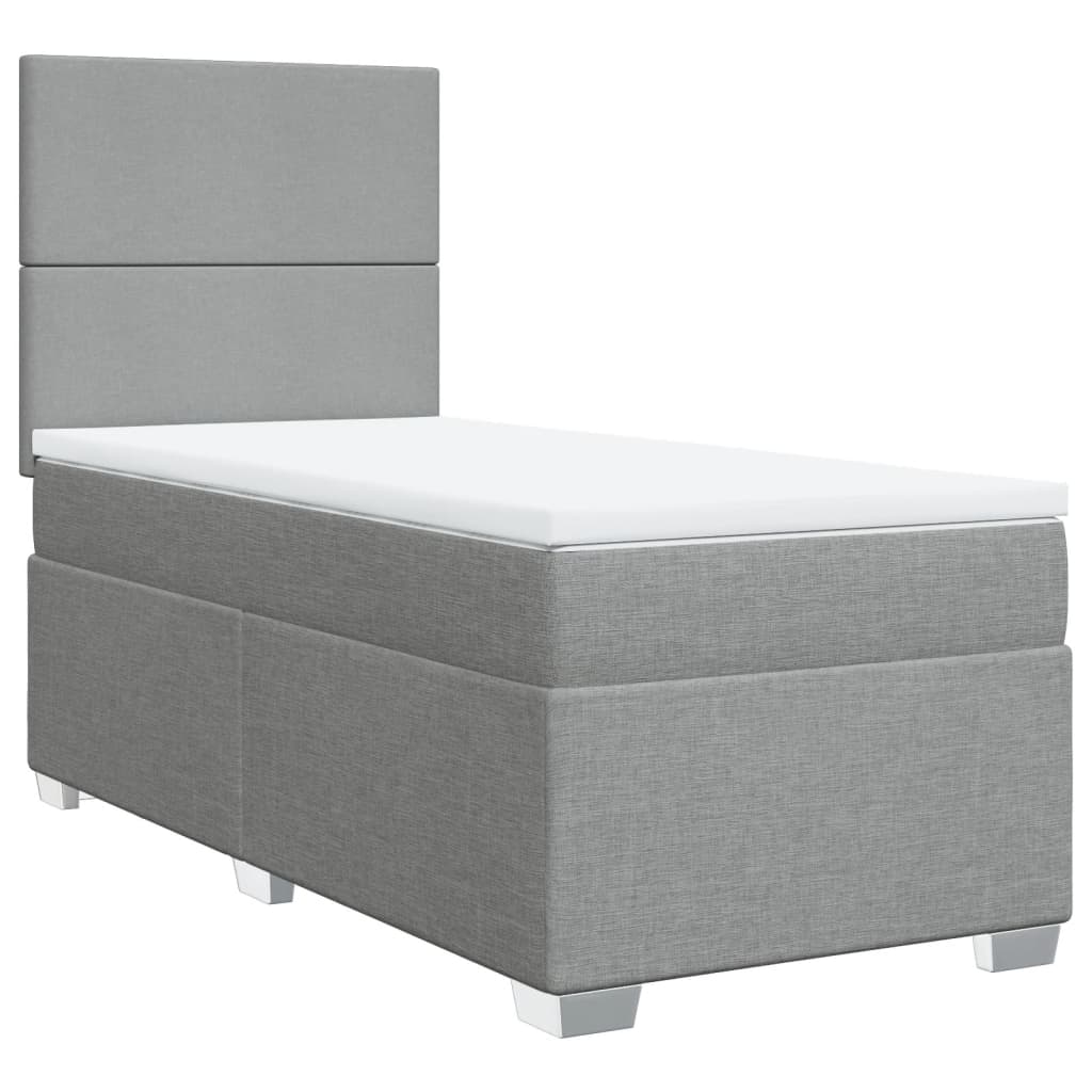 vidaXL Pat box spring cu saltea, gri deschis, 90x190 cm, textil