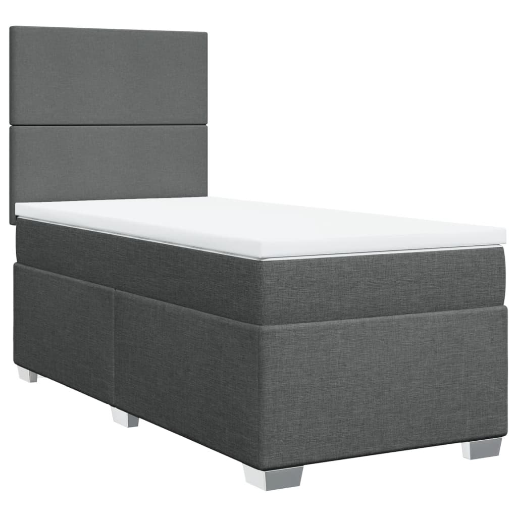 vidaXL Pat box spring cu saltea, gri închis, 90x190 cm, textil