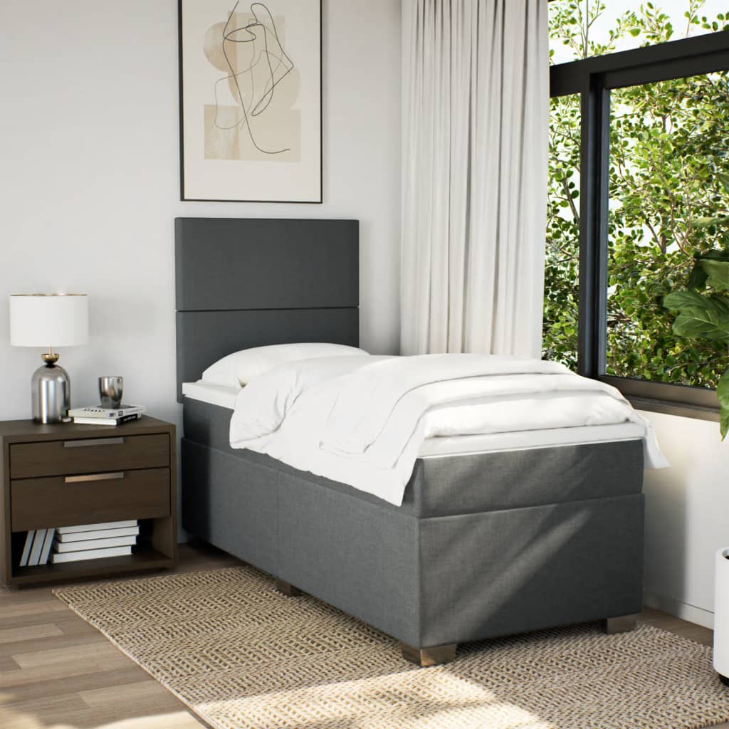 vidaXL Boxspring met matras stof donkergrijs 90x190 cm afbeelding