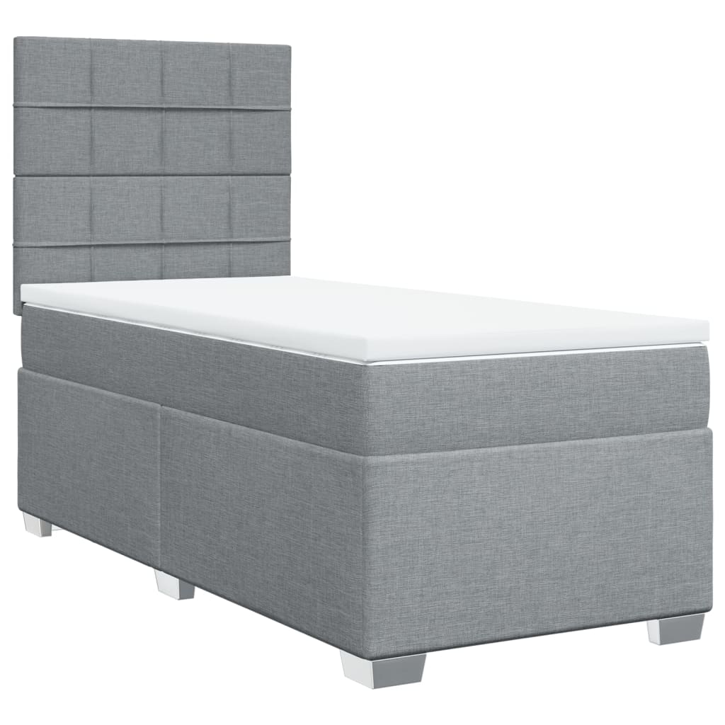vidaXL Pat box spring cu saltea, gri deschis, 90x190 cm, textil