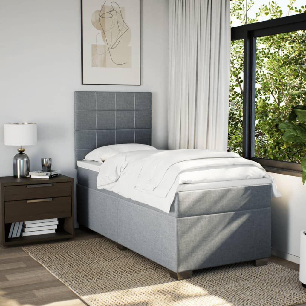 vidaXL Boxspring met matras stof lichtgrijs 90x190 cm afbeelding