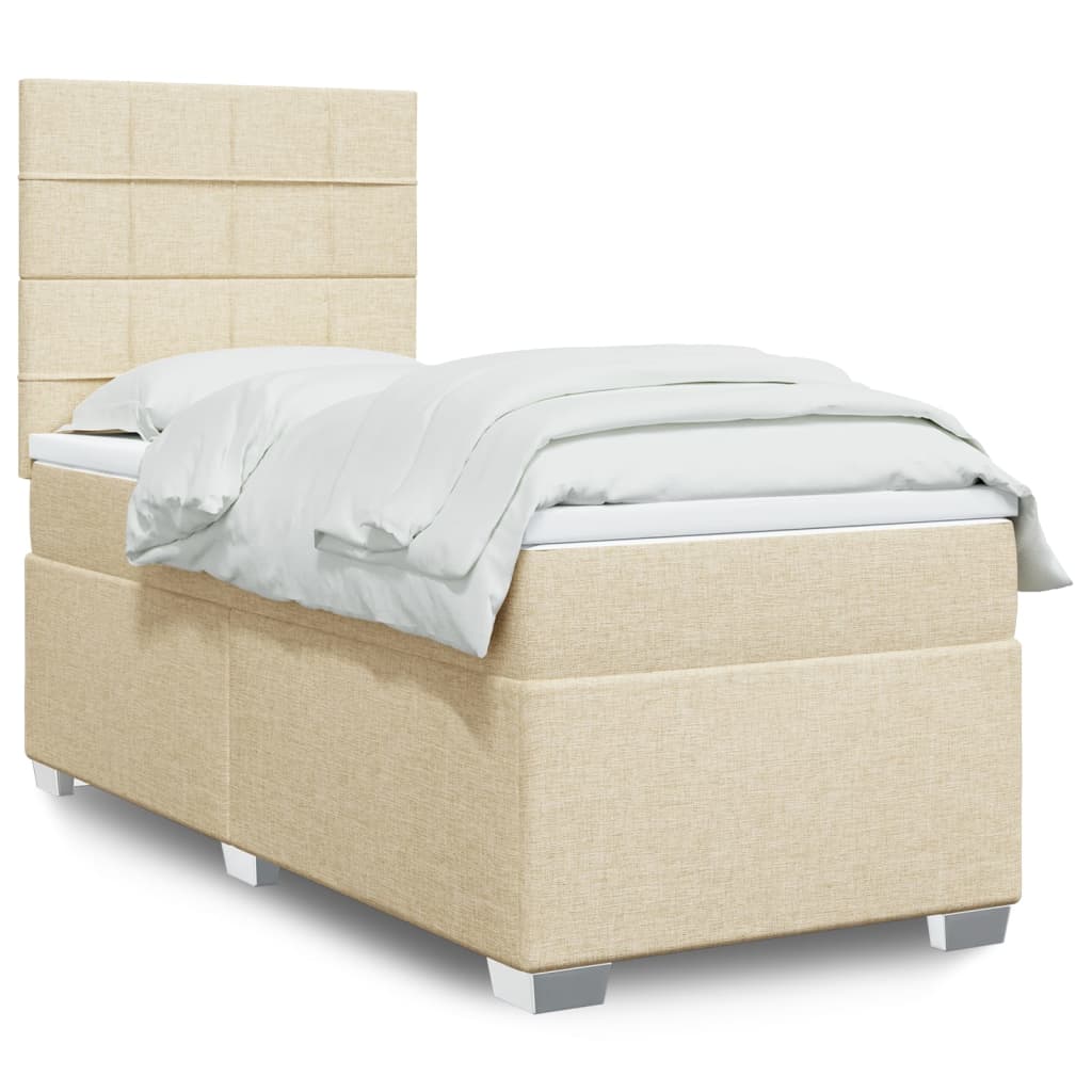 vidaXL kontinentalseng med madras 90x190 cm stof cremefarvet