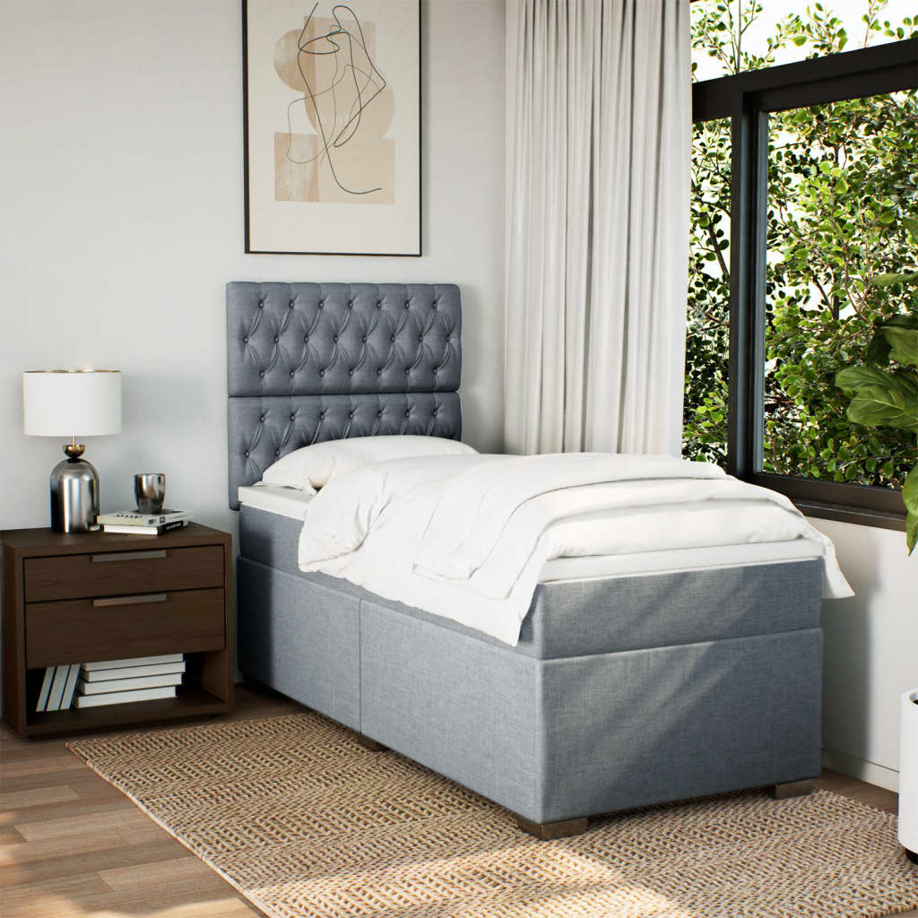 vidaXL Boxspring met matras stof lichtgrijs 90x190 cm afbeelding