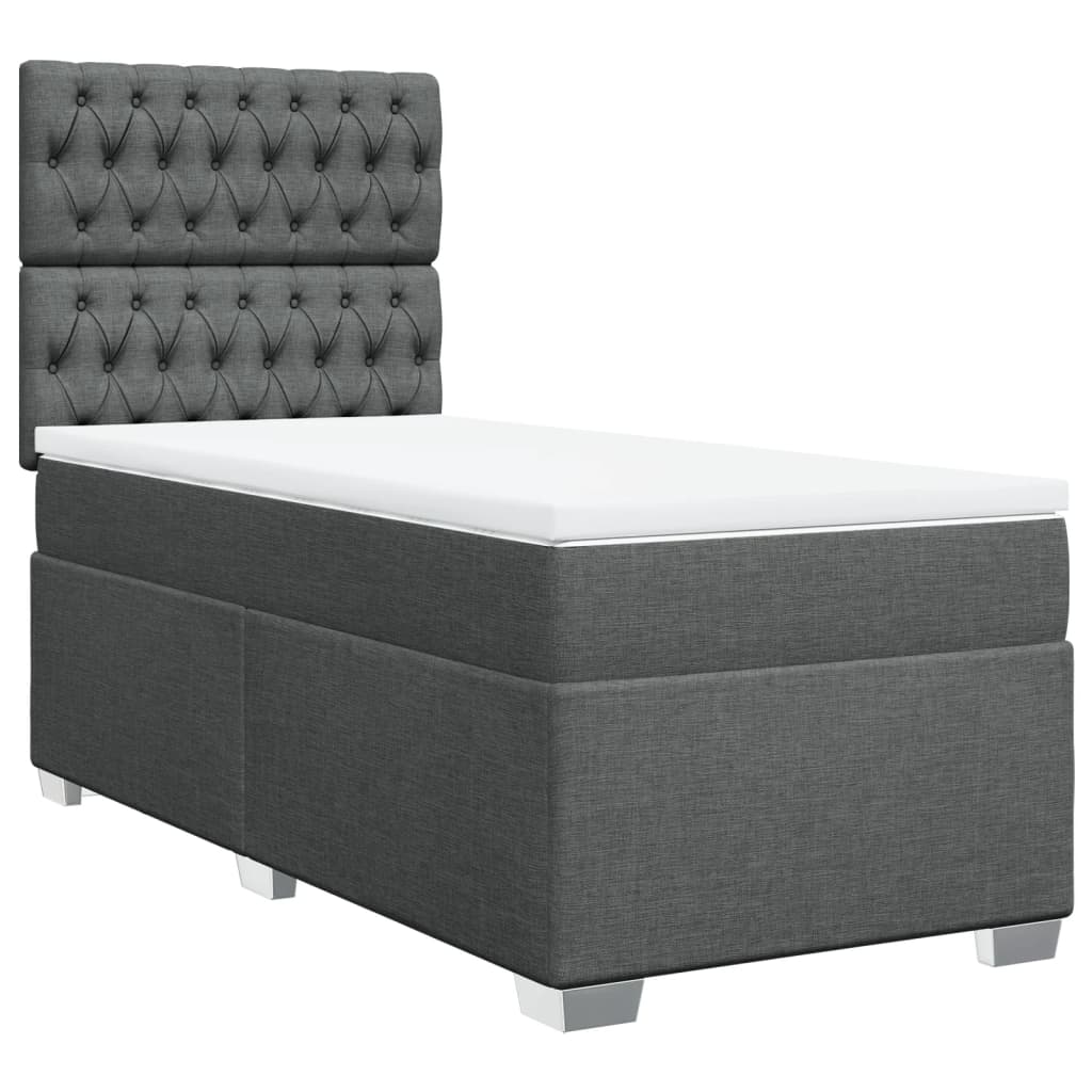 vidaXL Pat box spring cu saltea, gri închis, 90x190 cm, textil