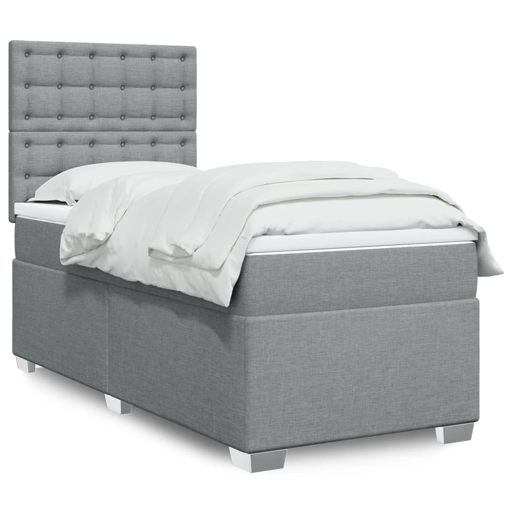 vidaXL Boxspringbett mit Matratze Hellgrau 90x190 cm Stoff