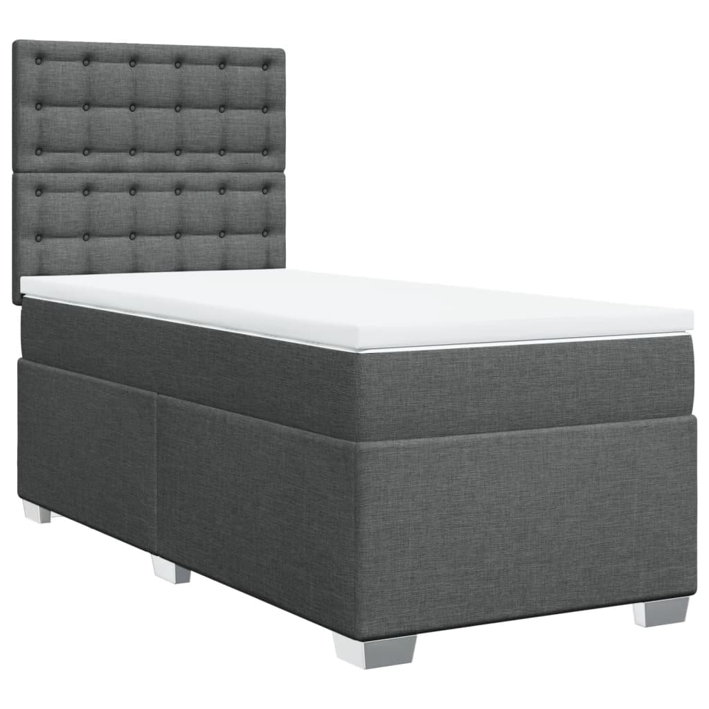 vidaXL Pat box spring cu saltea, gri închis, 90x190 cm, textil