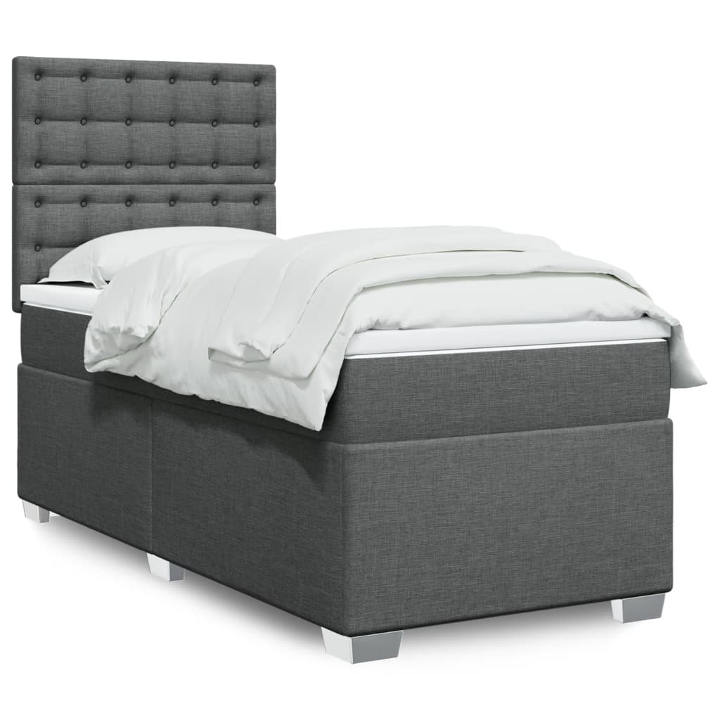 vidaXL Boxspringbett mit Matratze Dunkelgrau 90x190 cm Stoff