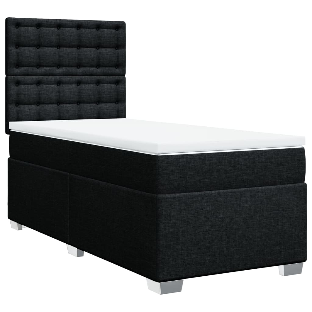 vidaXL Pat box spring cu saltea, negru, 90x190 cm, textil