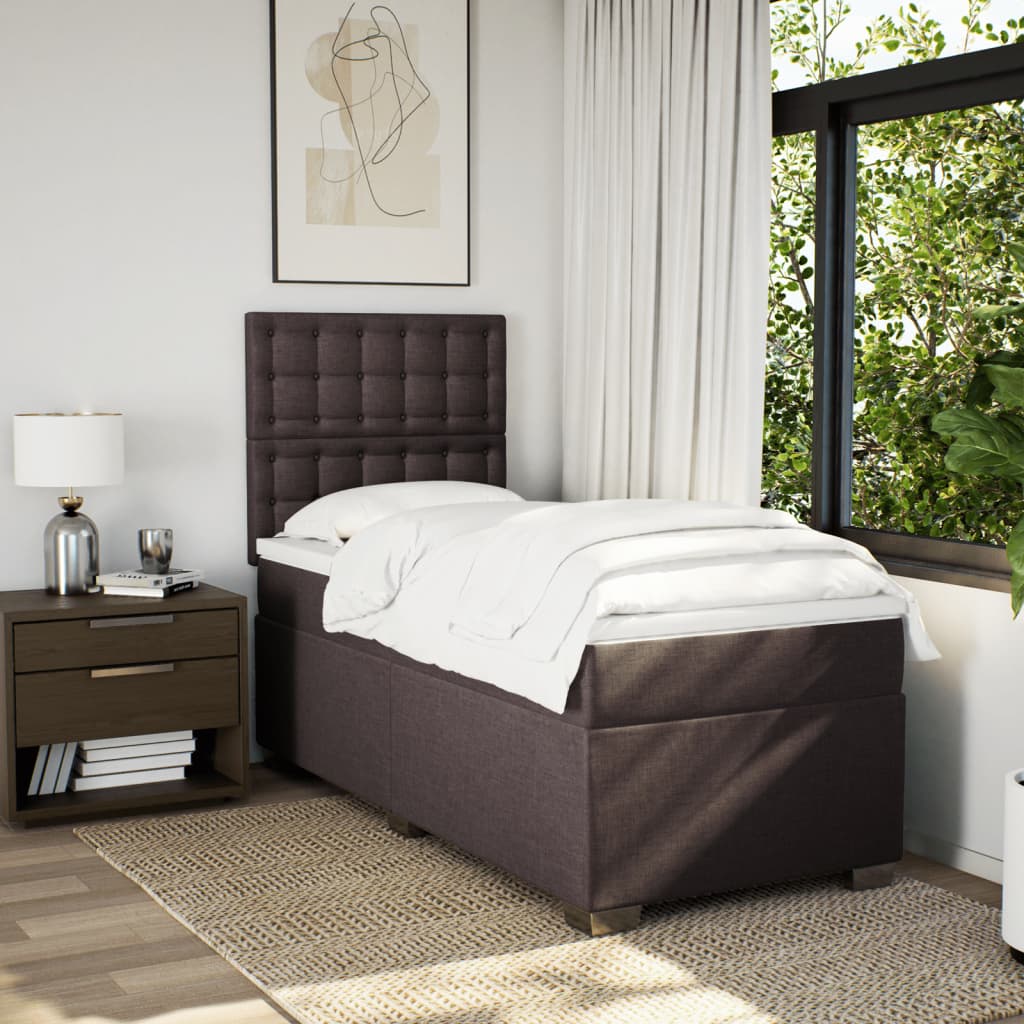 vidaXL Boxspring met matras stof donkerbruin 90x190 cm afbeelding