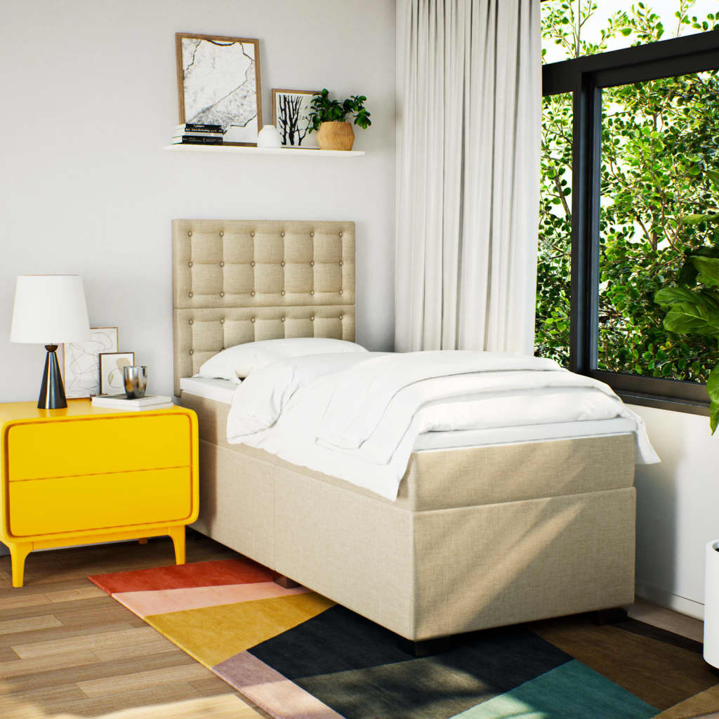 vidaXL Boxspring met matras stof crèmekleurig 90x190 cm afbeelding