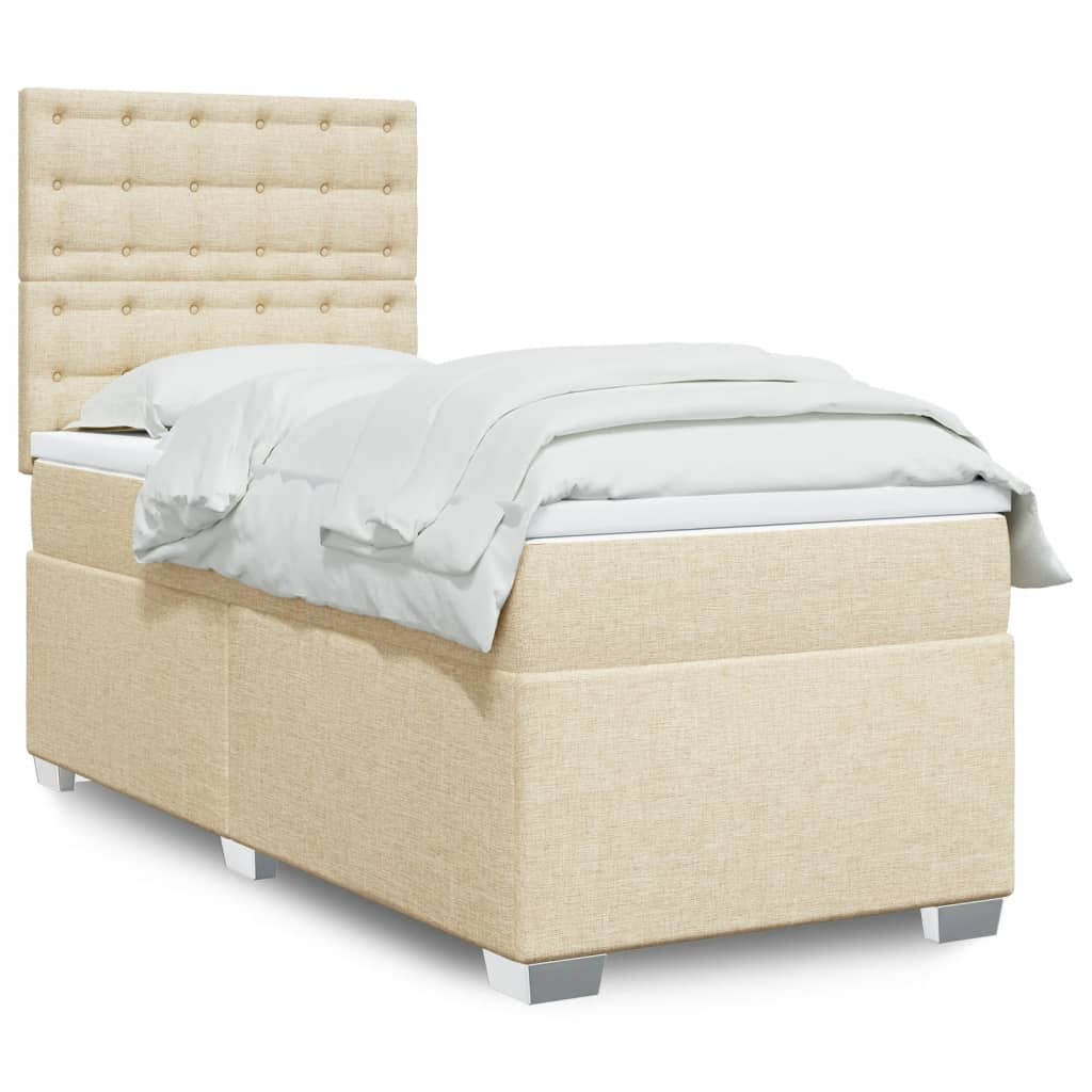 vidaXL Boxspringbett mit Matratze Creme 90x190 cm Stoff