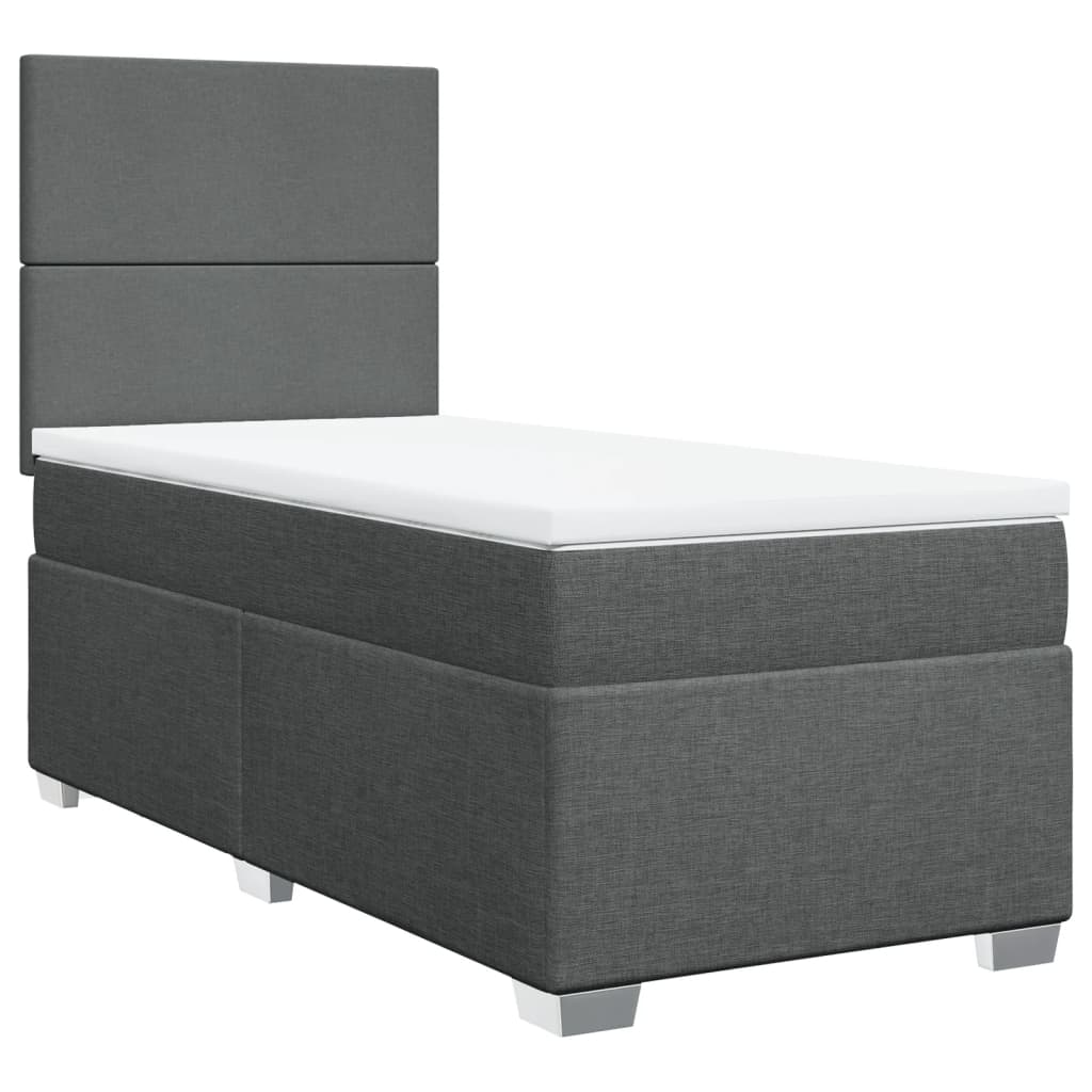 vidaXL Pat box spring cu saltea, gri închis, 90x200 cm, textil