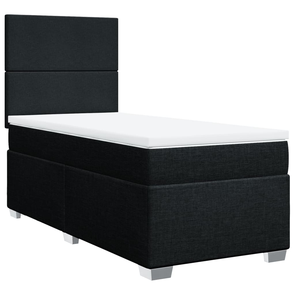 vidaXL Pat box spring cu saltea, negru, 90x200 cm, textil