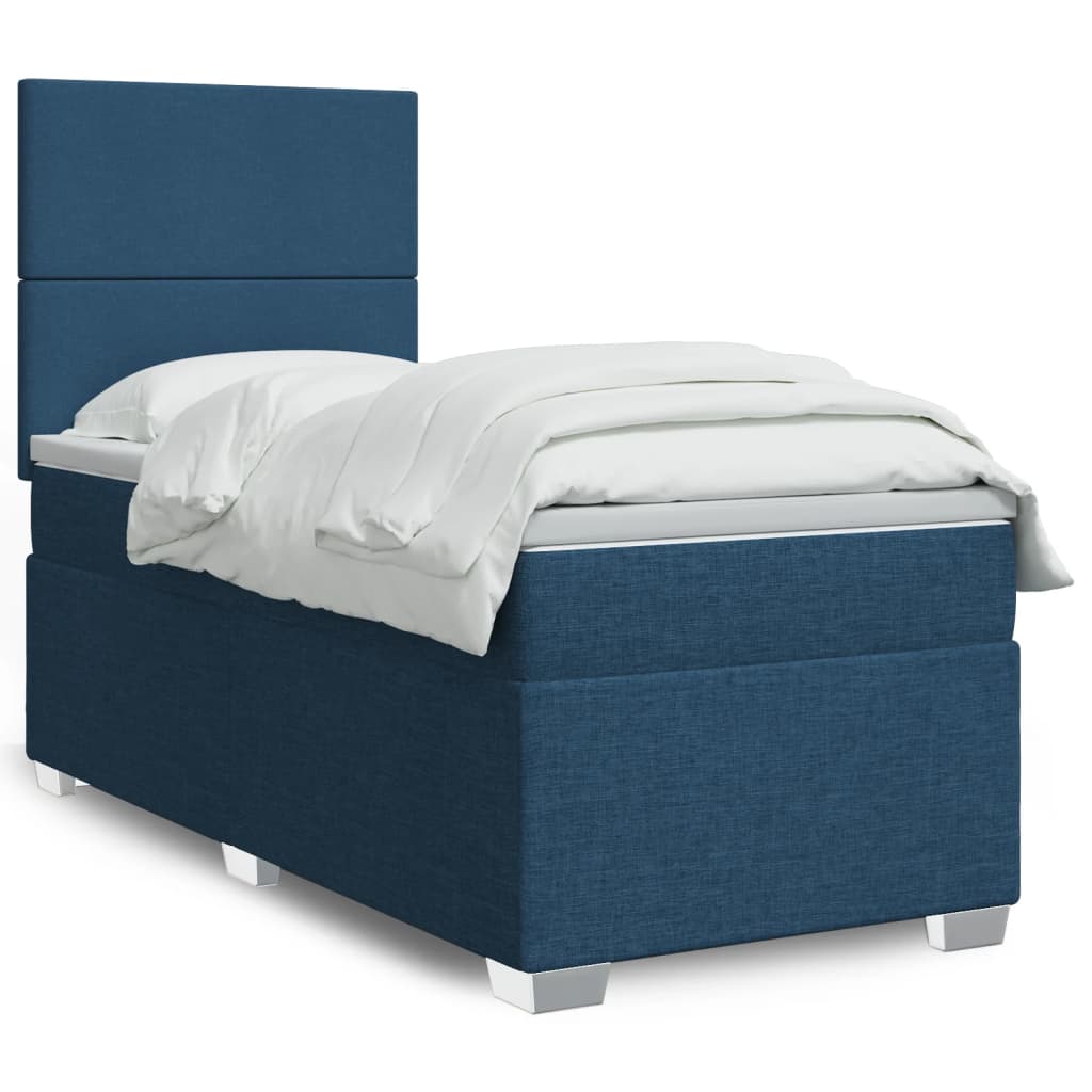 Boxspringbett mit Matratze Blau 90×200 cm Stoff