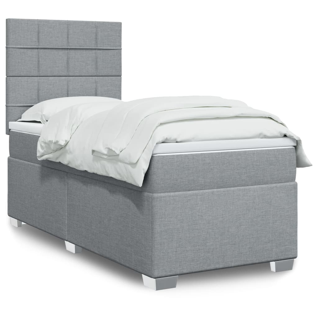 vidaXL Boxspringbett mit Matratze Hellgrau 90x200 cm Stoff