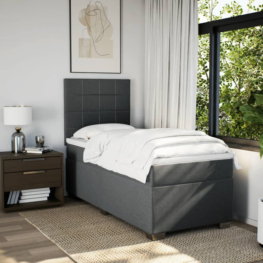 vidaXL Boxspring met matras stof donkergrijs 90x200 cm afbeelding