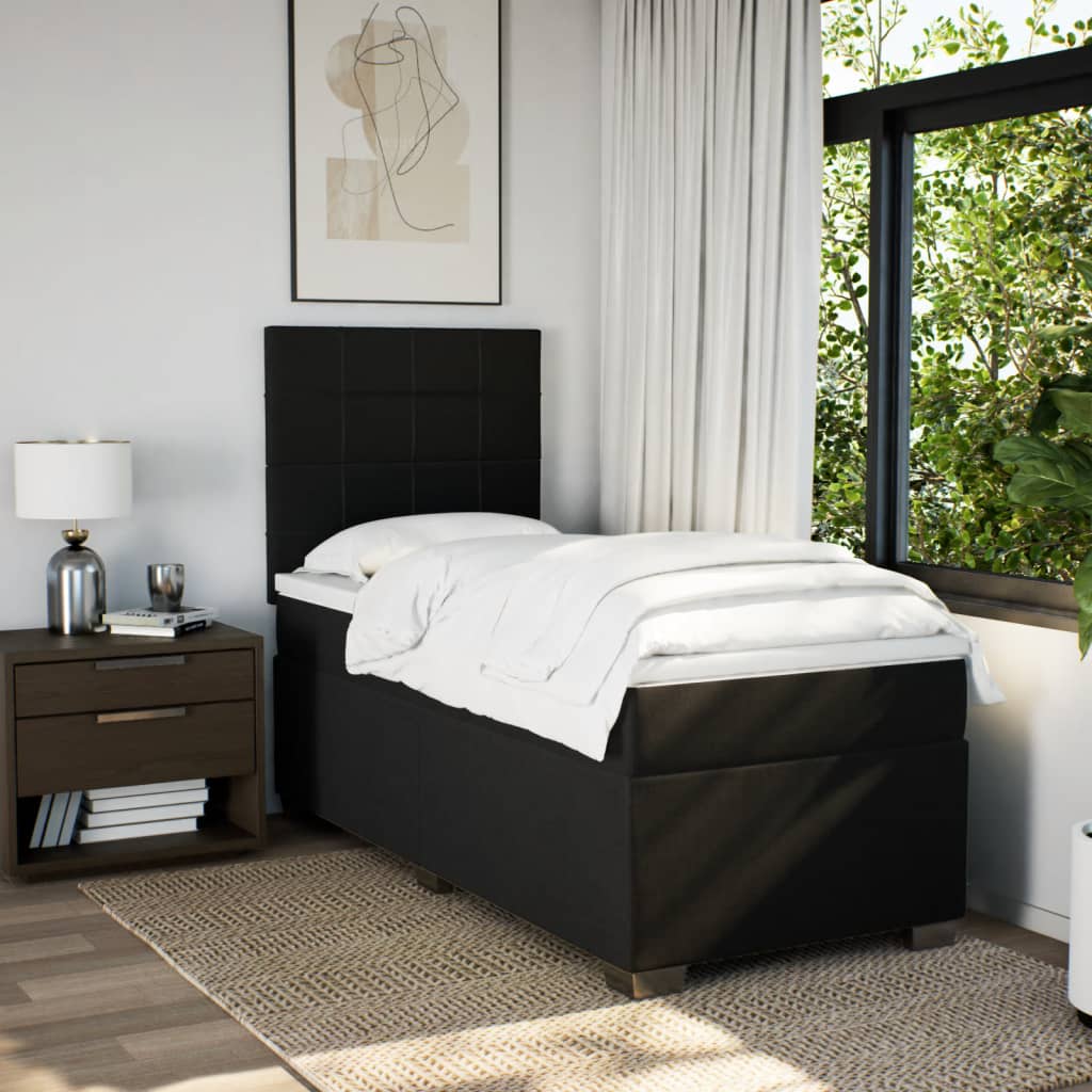 vidaXL Boxspring met matras stof zwart 90x200 cm afbeelding