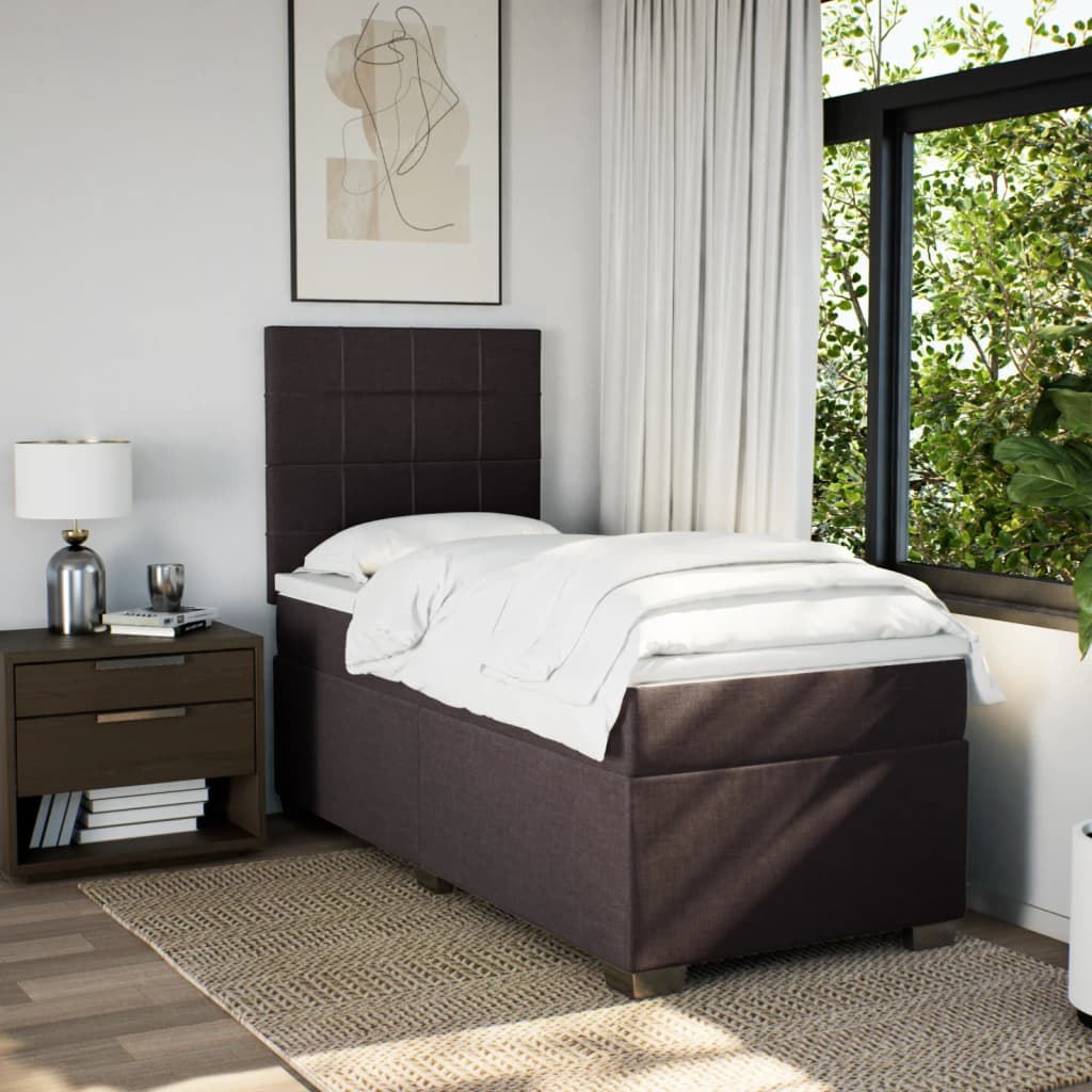 vidaXL Boxspring met matras stof donkerbruin 90x200 cm afbeelding