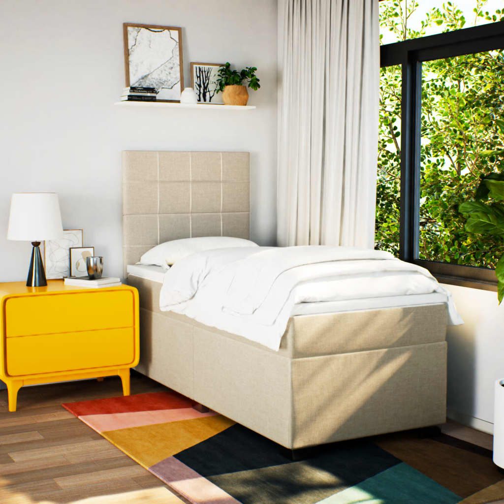 vidaXL Boxspring met matras stof crèmekleurig 90x200 cm afbeelding