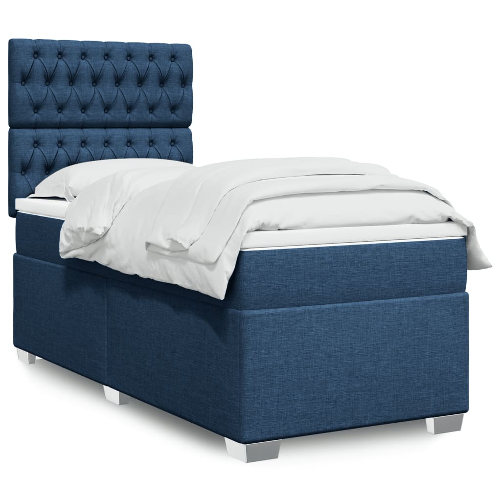 Boxspringbett mit Matratze Blau 90×200 cm Stoff