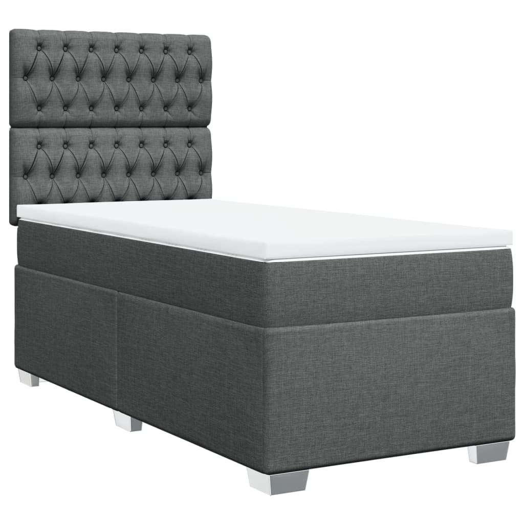 vidaXL Pat box spring cu saltea, gri închis, 90x200 cm, textil