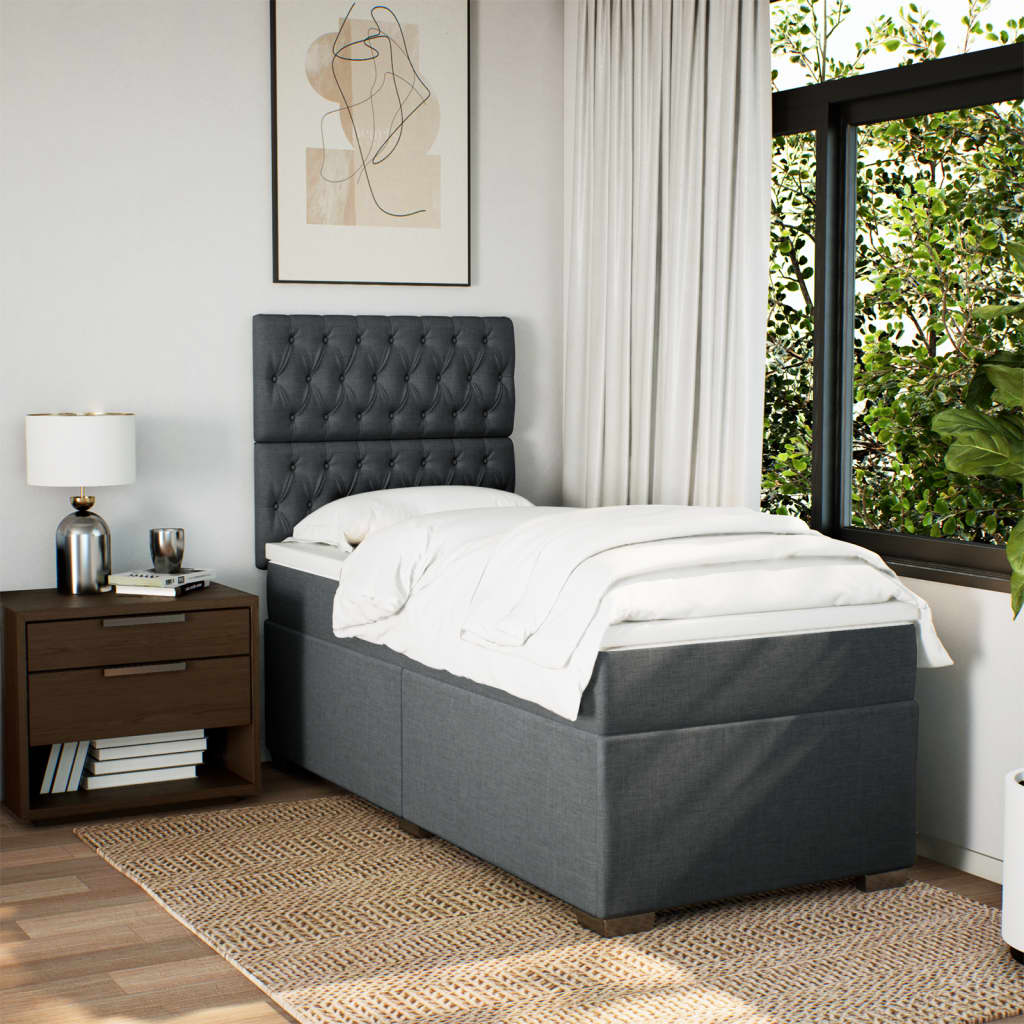 vidaXL Boxspring met matras stof donkergrijs 90x200 cm afbeelding