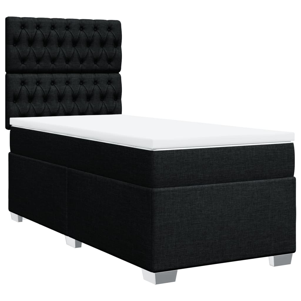 vidaXL Pat box spring cu saltea, negru, 90x200 cm, textil