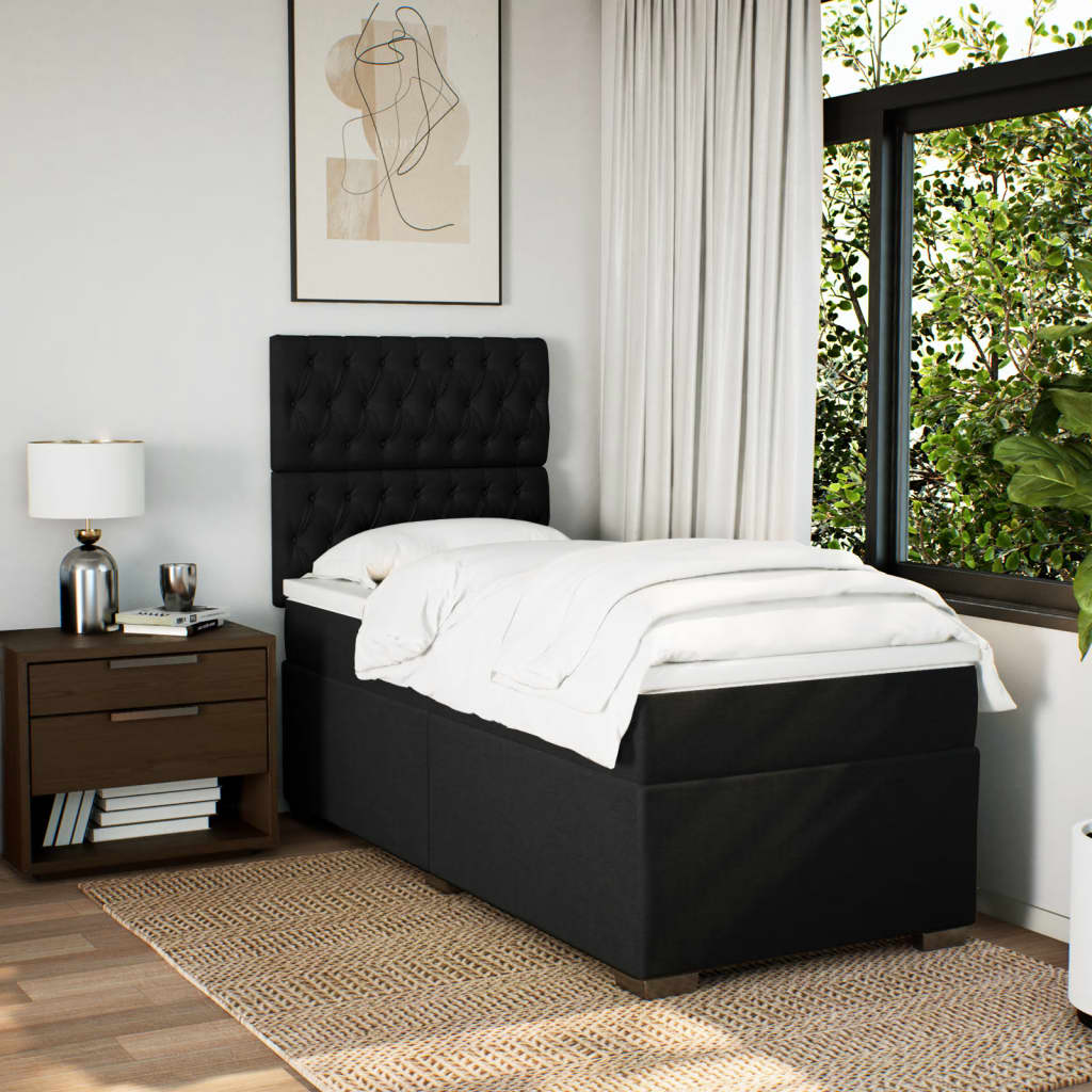 vidaXL Boxspring met matras stof zwart 90x200 cm afbeelding