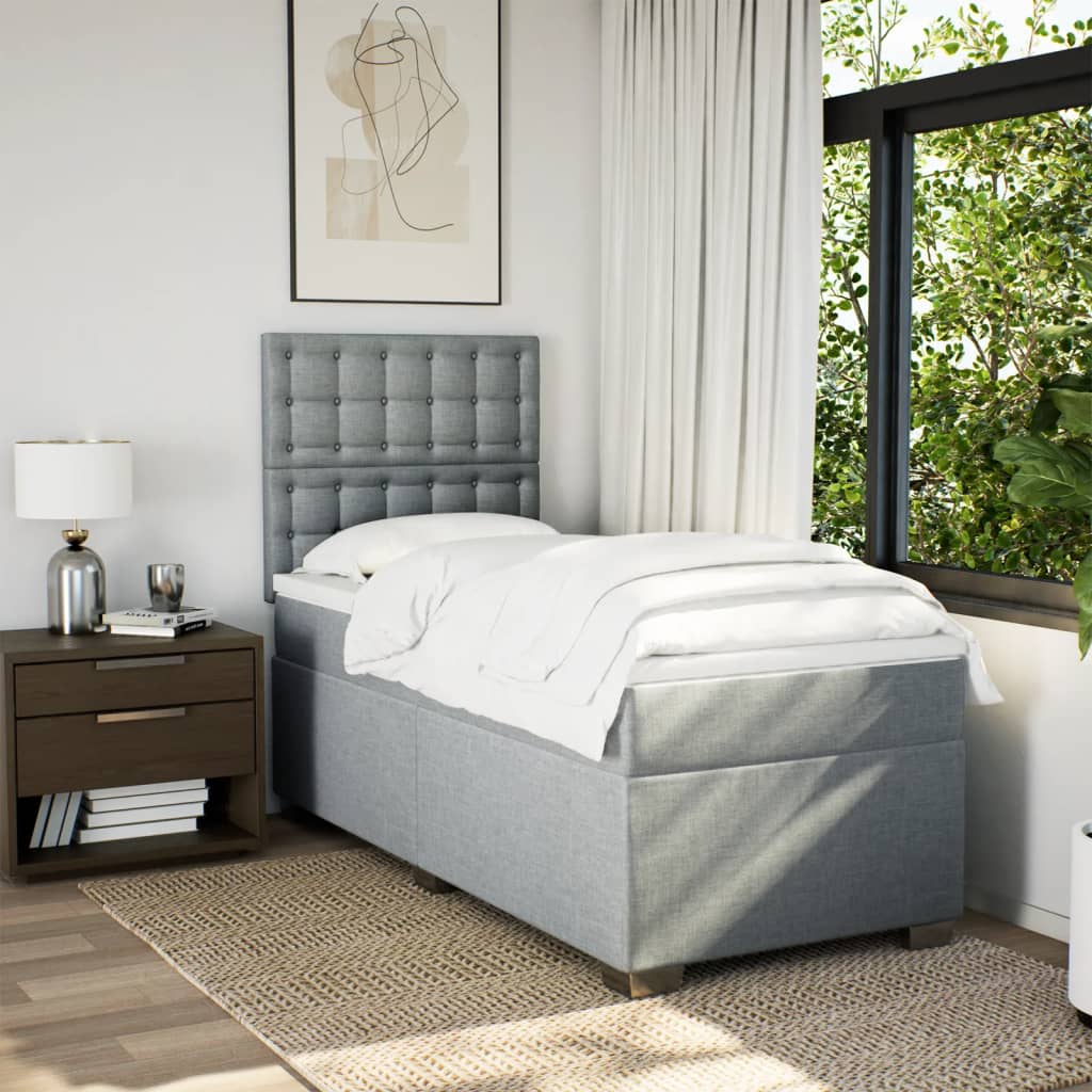 vidaXL Boxspring met matras stof lichtgrijs 90x200 cm afbeelding