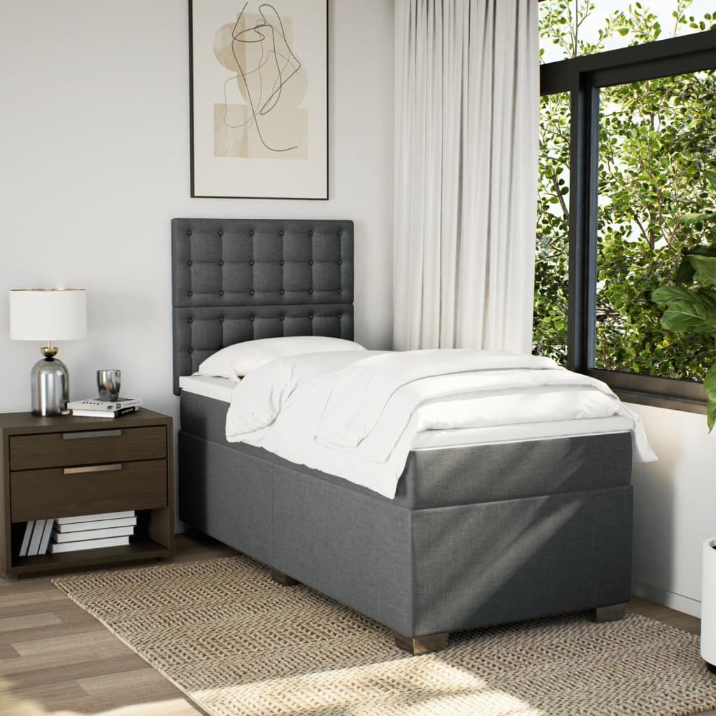 vidaXL Boxspring met matras stof donkergrijs 90x200 cm afbeelding