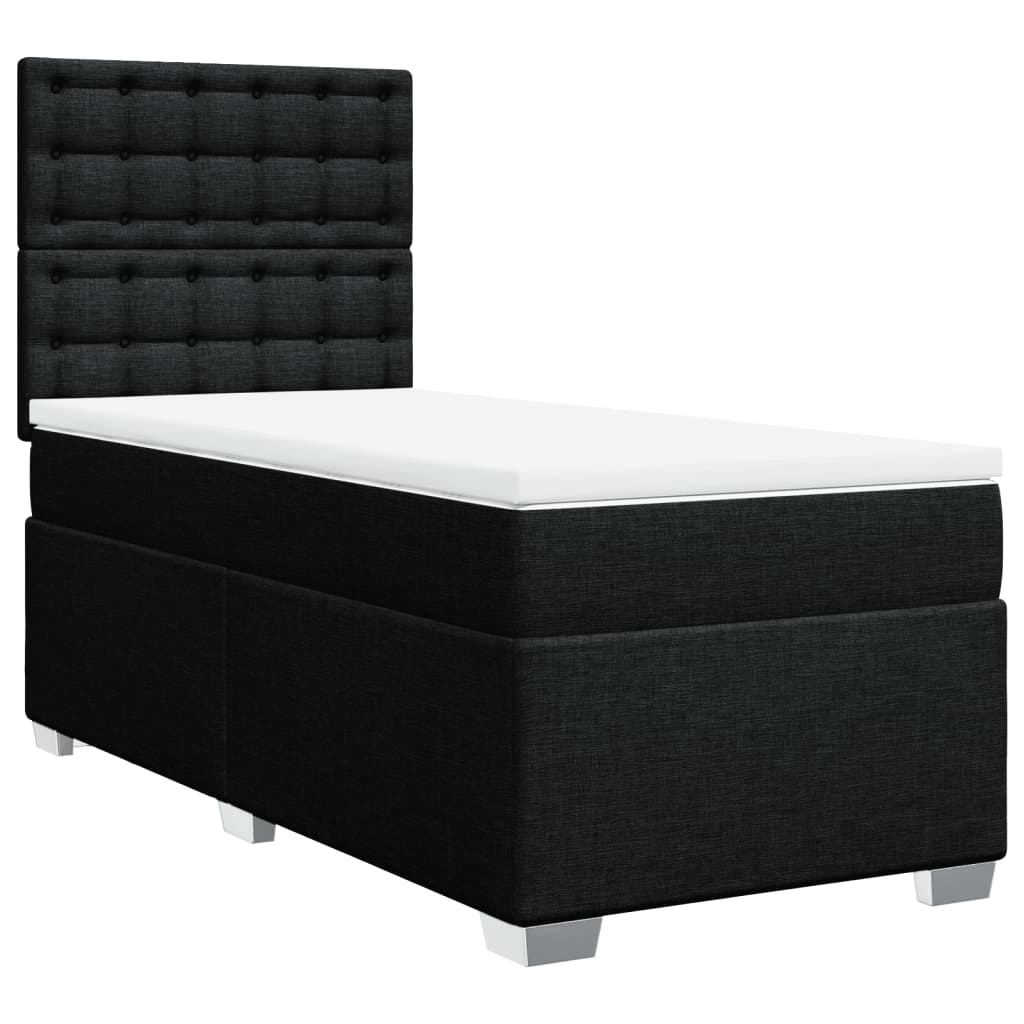 vidaXL Pat box spring cu saltea, negru, 90x200 cm, textil