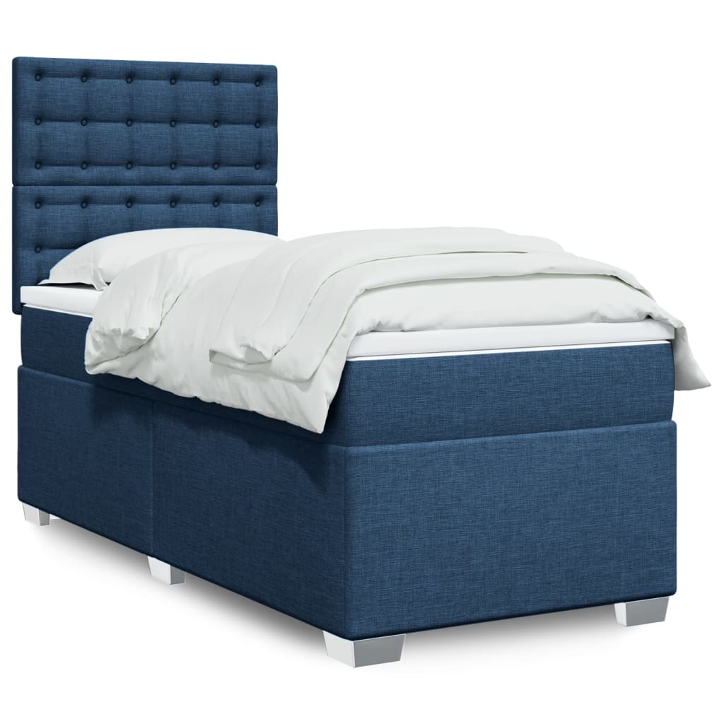 vidaXL Boxspringbett mit Matratze Blau 90x200 cm Stoff