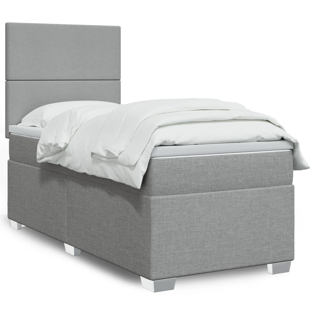 Boxspringbett mit Matratze Hellgrau 100×200 cm Stoff