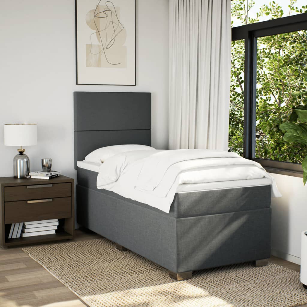 vidaXL Boxspring met matras stof donkergrijs 100x200 cm afbeelding