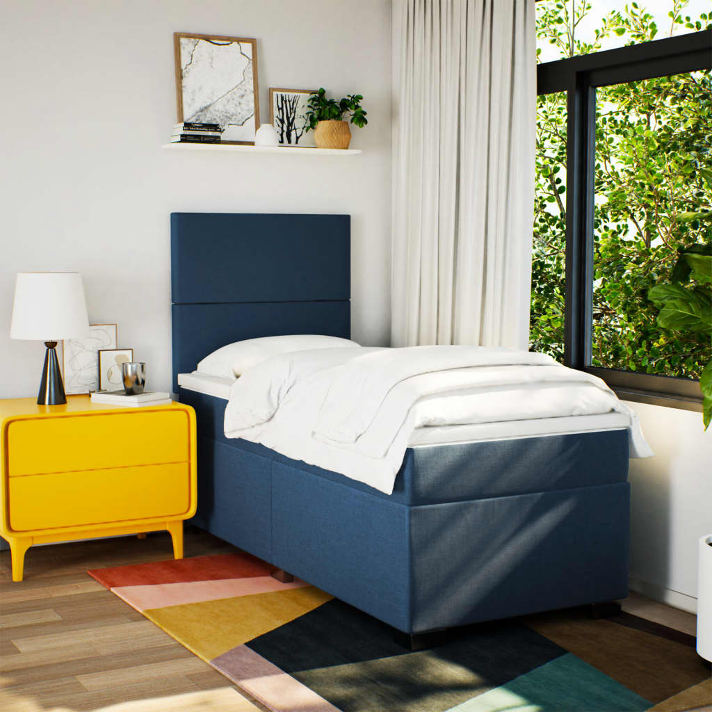 vidaXL Boxspring met matras stof blauw 100x200 cm afbeelding