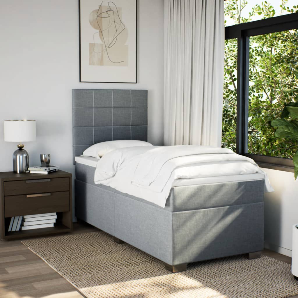 vidaXL Boxspring met matras stof lichtgrijs 100x200 cm afbeelding