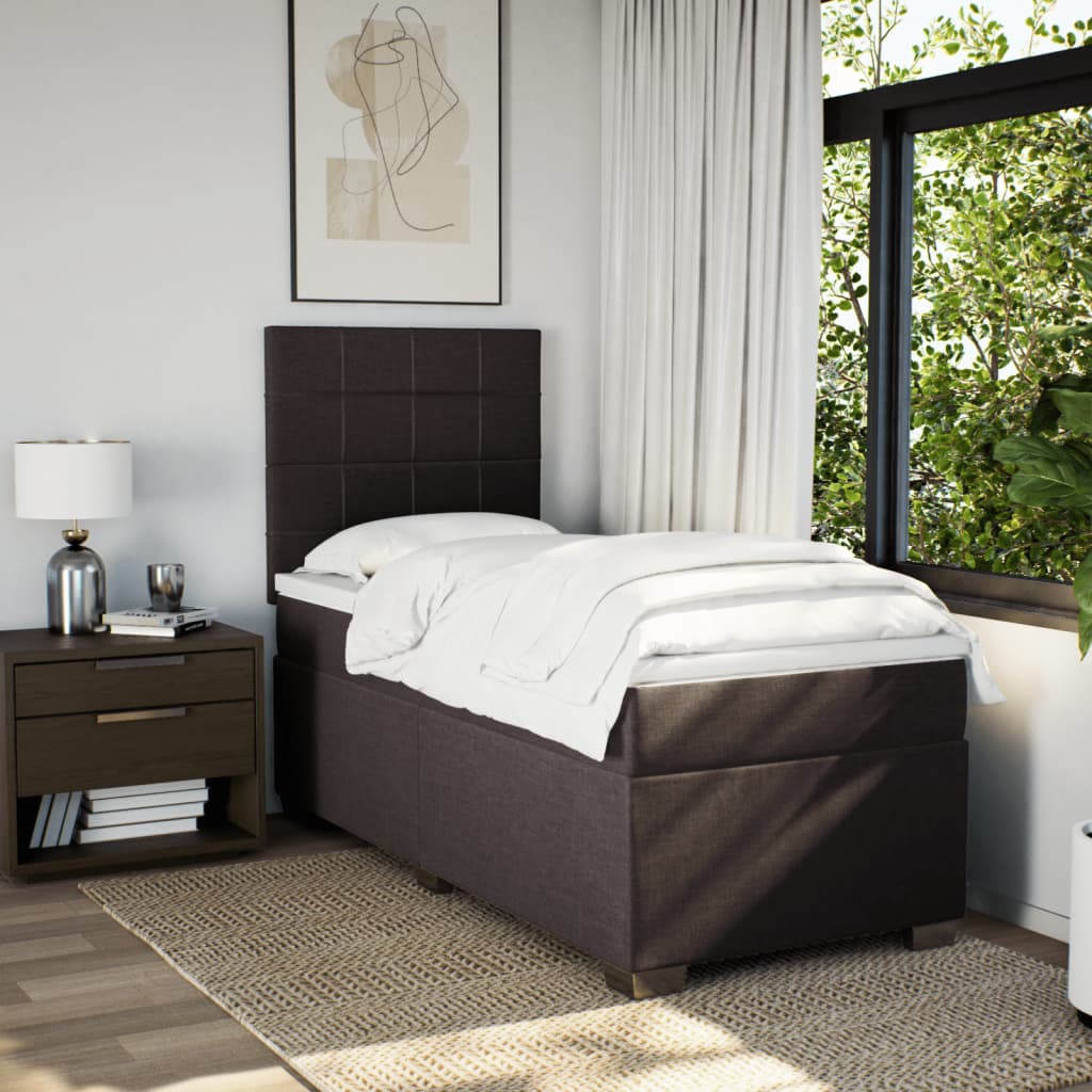 vidaXL Boxspring met matras stof donkerbruin 100x200 cm afbeelding