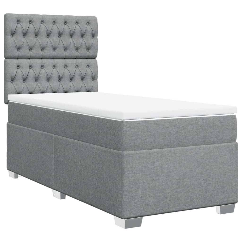 vidaXL Pat box spring cu saltea, gri deschis, 100x200 cm, textil