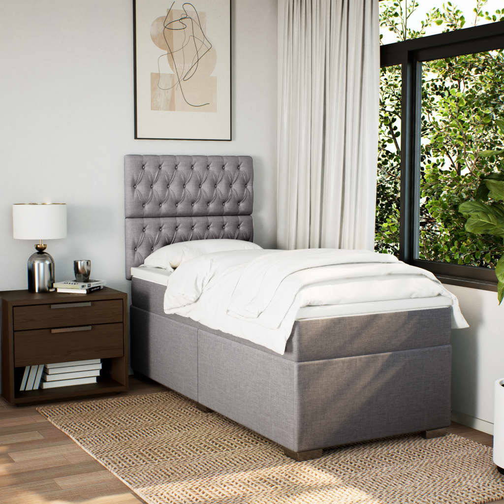 vidaXL Boxspring met matras stof taupe 100x200 cm afbeelding