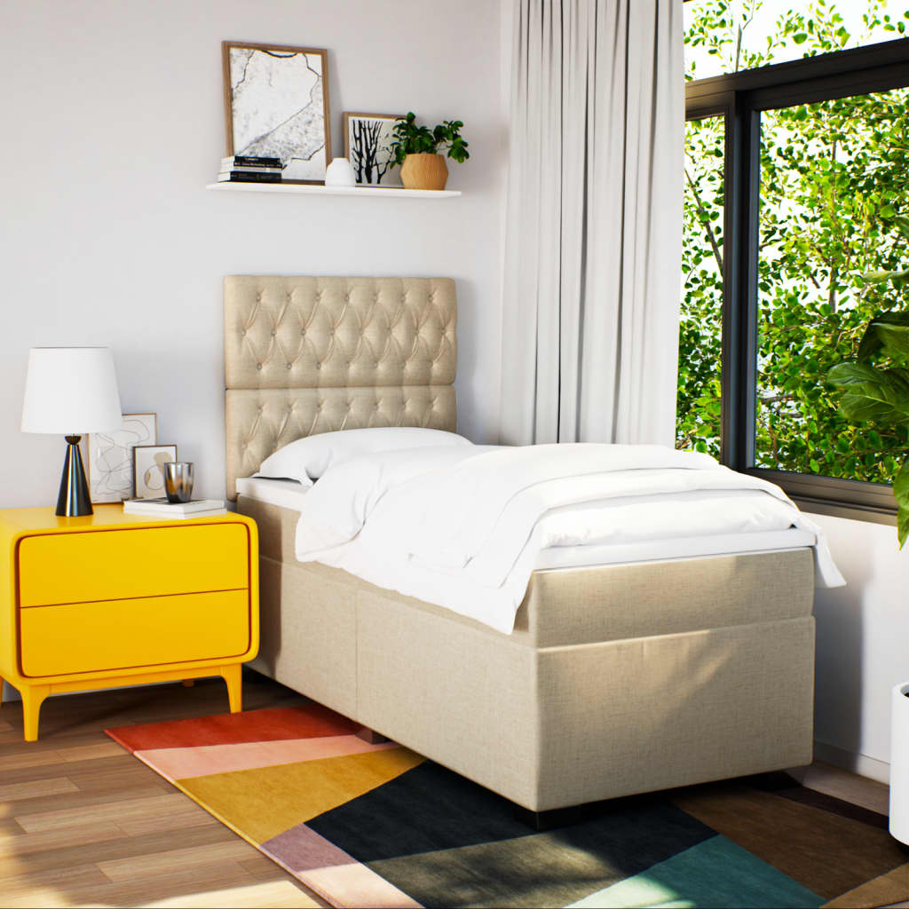 vidaXL Boxspring met matras stof crèmekleurig 100x200 cm afbeelding