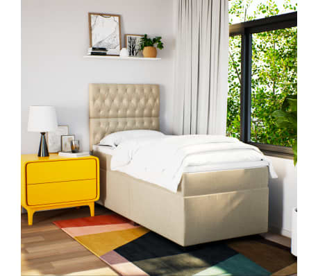 vidaXL Κρεβάτι Boxspring με Στρώμα Κρεμ 100 x 200 εκ. Υφασμάτινο