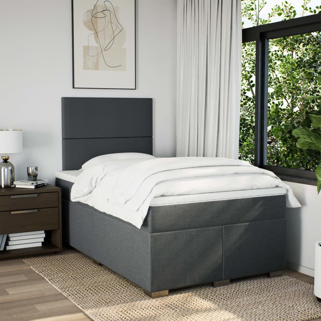 vidaXL Boxspring met matras stof donkergrijs 120x190 cm afbeelding