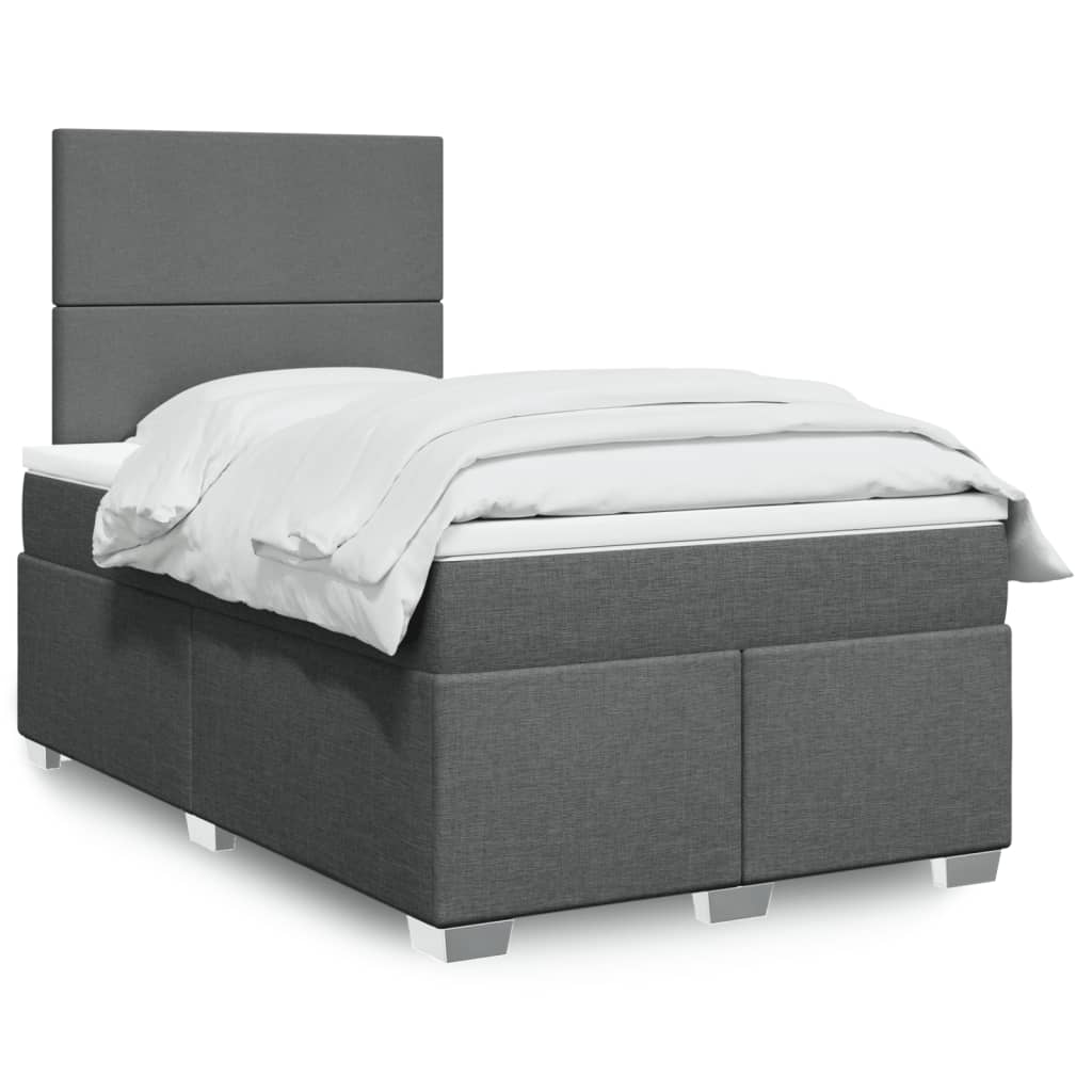 Kontinentalseng med madras og topmadras 120×190 cm - mørkegrå stof