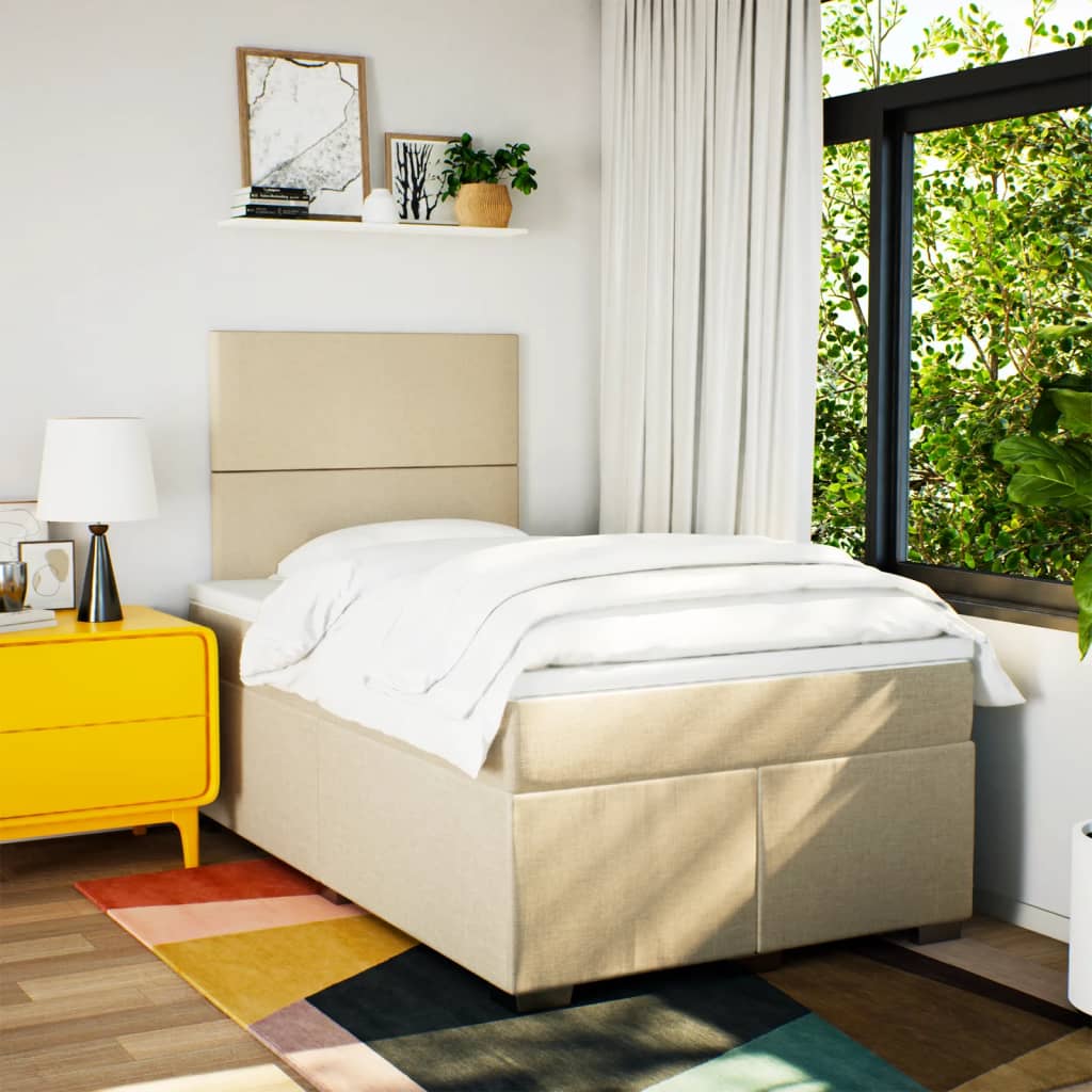 vidaXL Boxspring met matras stof crèmekleurig 120x190 cm afbeelding