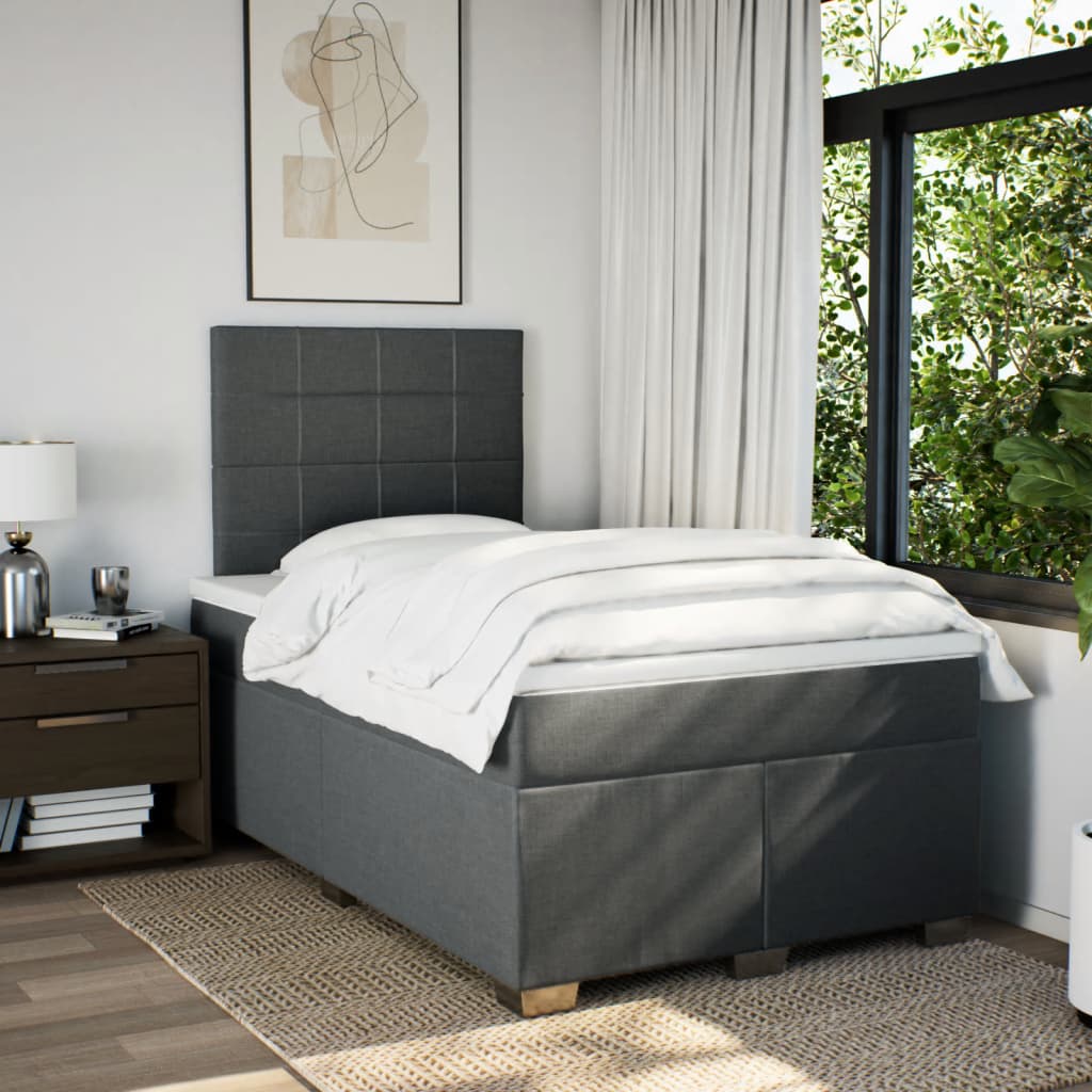vidaXL Boxspring met matras stof donkergrijs 120x190 cm afbeelding