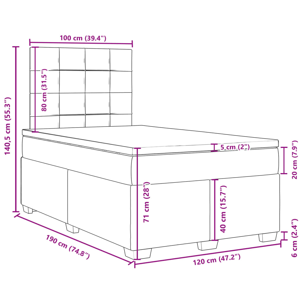 Box spring postelja z vzmetnico temno siva 120x190 cm blago - slika 13