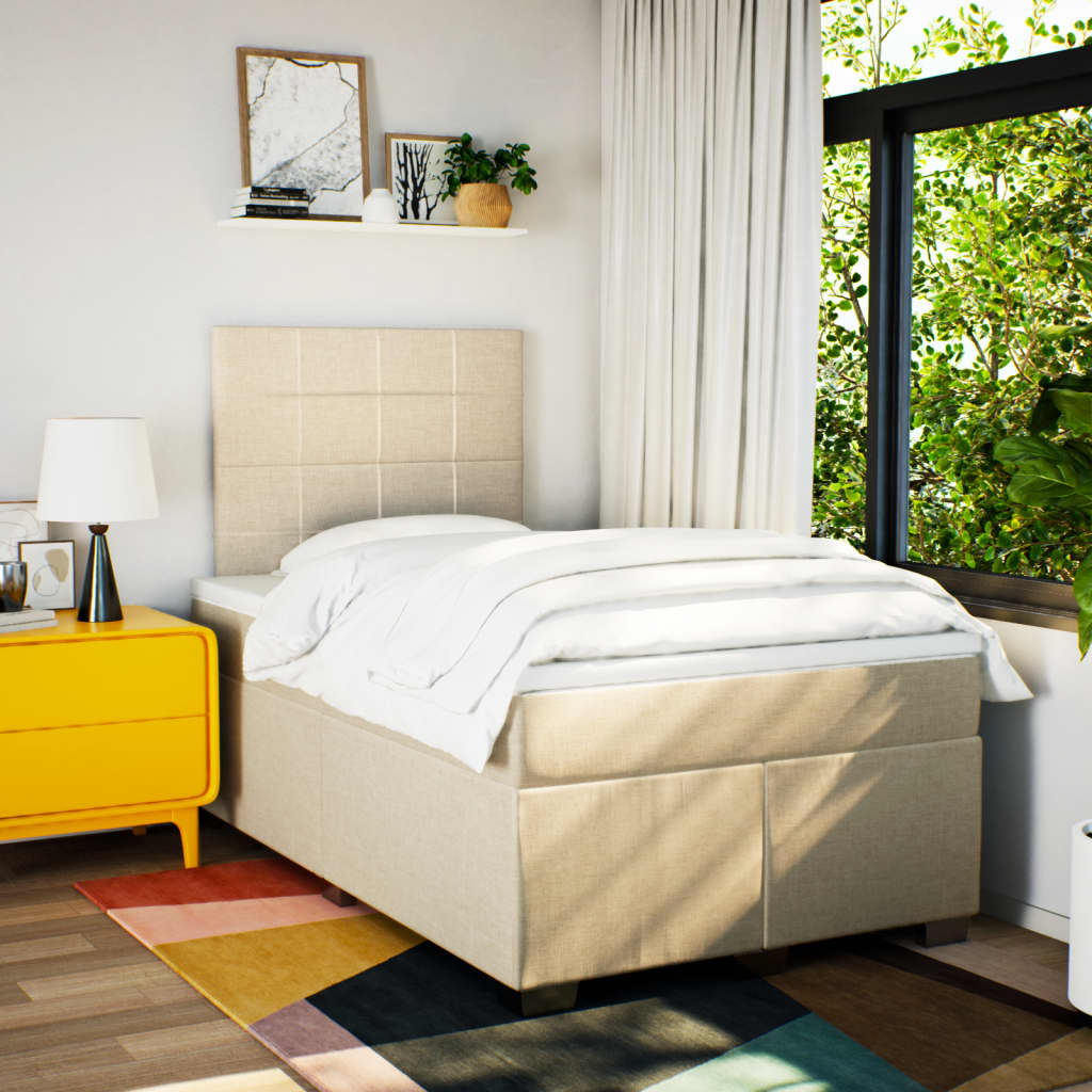 vidaXL Boxspring met matras stof crèmekleurig 120x190 cm afbeelding