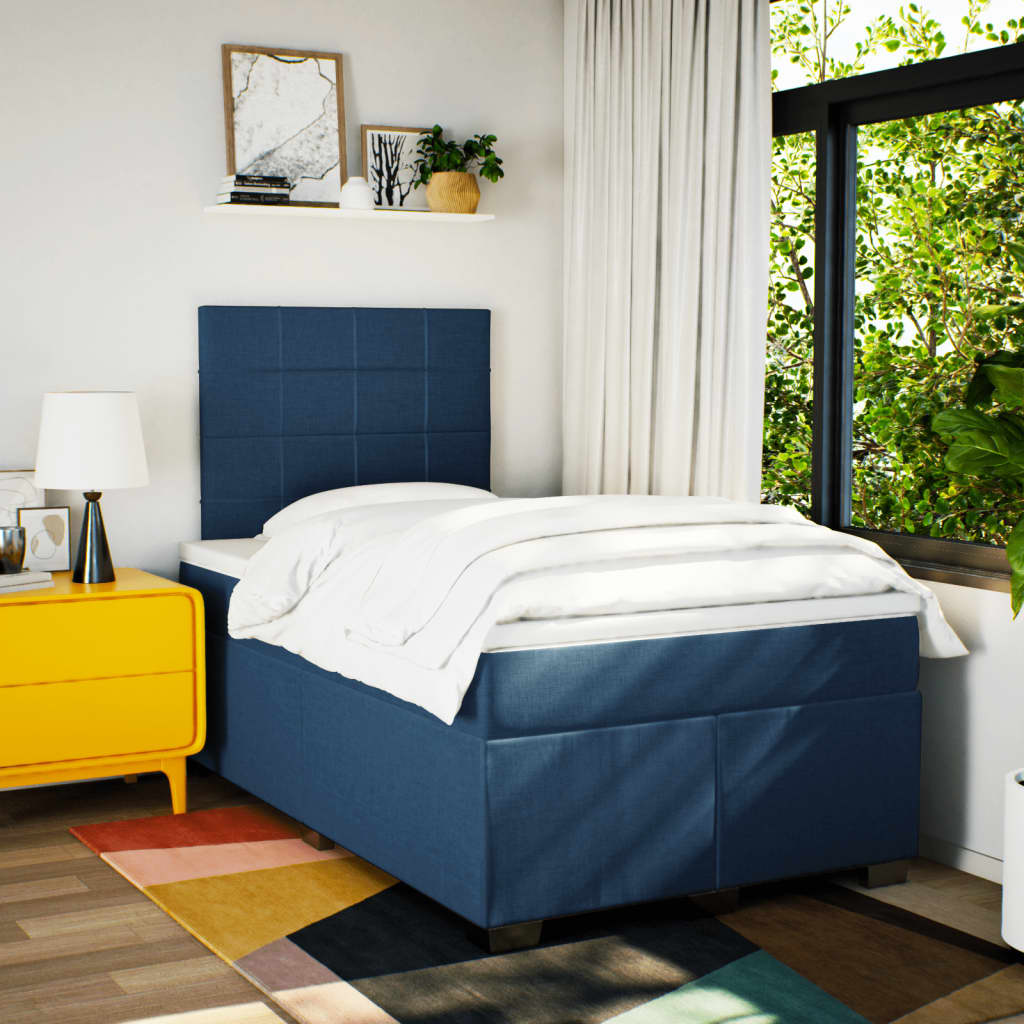 vidaXL Boxspring met matras stof blauw 120x190 cm, foto 2