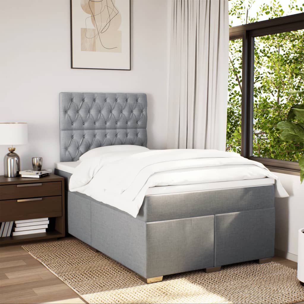 vidaXL Boxspring met matras stof lichtgrijs 120x190 cm afbeelding