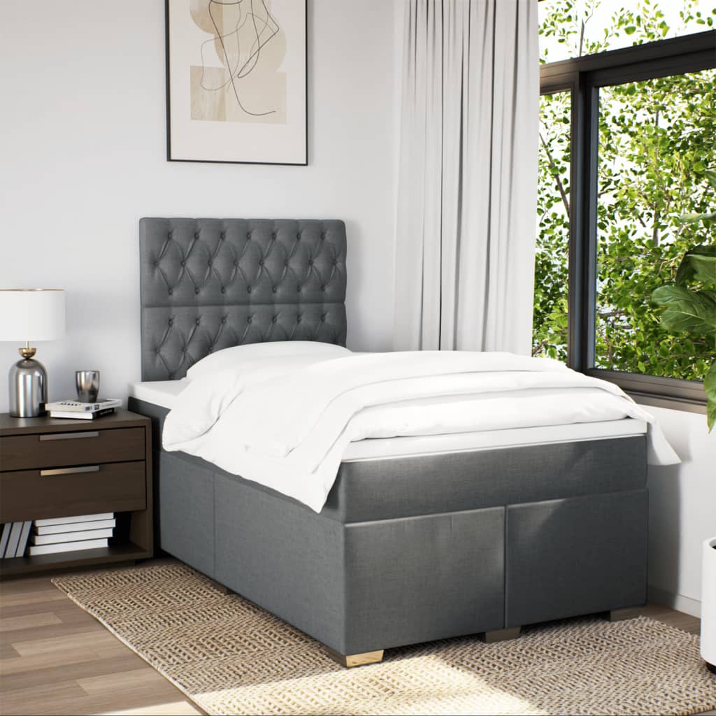 vidaXL Boxspring met matras stof donkergrijs 120x190 cm afbeelding